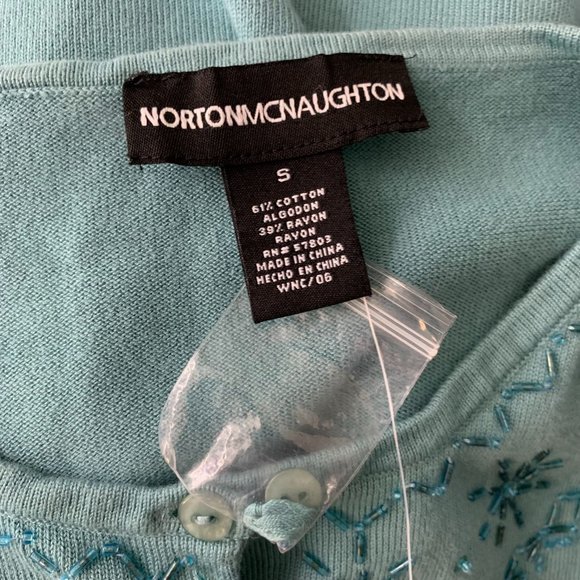 Norton McNaughton Beaded Cardigan Sweater S Blue Green Button Up Long Sleeve - Picture 6 of 6